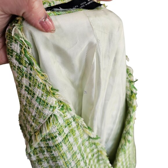 Zara Green Plaid Clueless Tweed Blazer Sz L - Picture 7 of 10